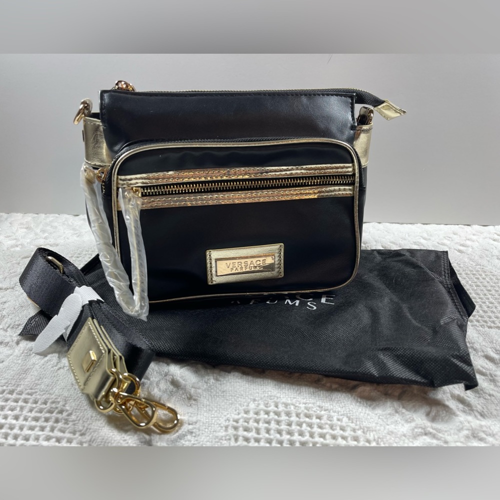 Versace Women’s Parfums Crossbody Bag With Strap Black Gold